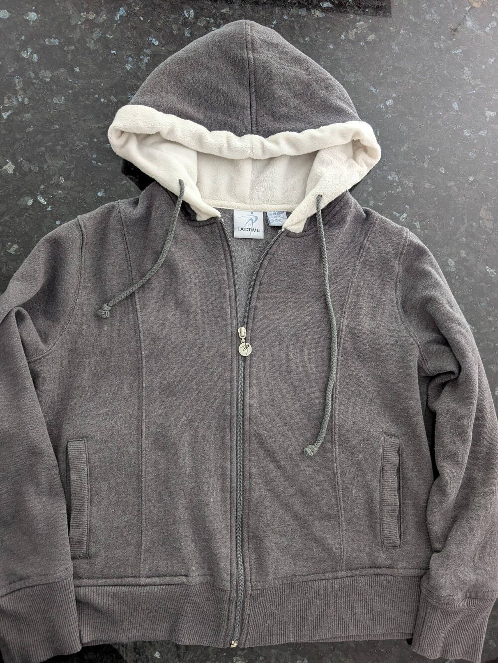 Active USA Charcoal Zip Hoodie with Cream Sherpa Lining